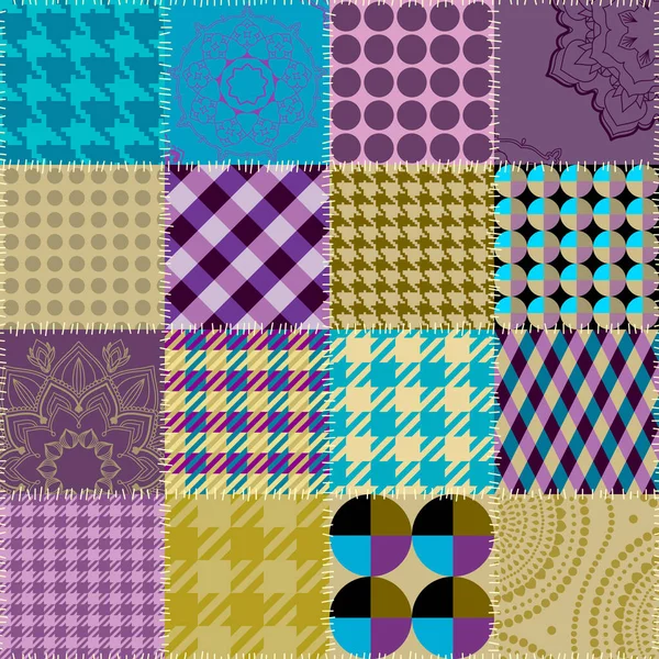Kusursuz Geometrik Soyut Desen Tekstil Yama Kalıbı Vektör Görüntüsü Kareler — Stok Vektör