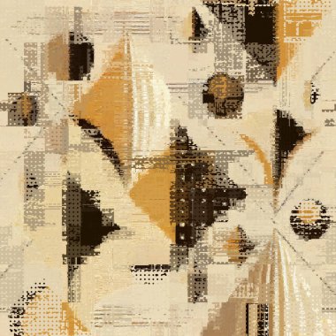 Abstract seamless pattern with imitation of grunge glitch texture. Geometric suprematism image. Vector image.