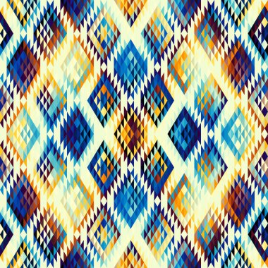 Soyut, dikişsiz fayanssız desen. Geometrik soyut grunge vintage desen. Ikat tarzı. Vektör resmi.