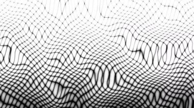 Döngü oynatma için kusursuz soyut dalgalı ağ arkaplanı. 4k video. Monokrom görüntüler. Beyaz çizgiler
