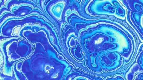 抽象循环4K视频 活的大理石波浪迷幻背景回放回放 蓝色移动大理石表面 — 图库视频影像
