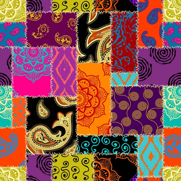 Bezproblémový Geometrický Abstraktní Obrazec Textilní Náplast Vektorový Obraz Bright Tribal — Stockový vektor