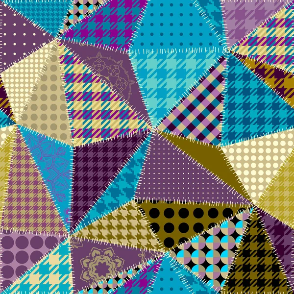 Bezproblémový Geometrický Abstraktní Obrazec Textilní Náplast Vektorový Obraz Triangles Patchwork — Stockový vektor