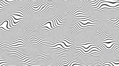 4k 'lık soyut döngü videosu. Döngü oynatmak için kusursuz soyut dalgalı psikedelik arkaplan. Siyah ve beyaz çizgiler