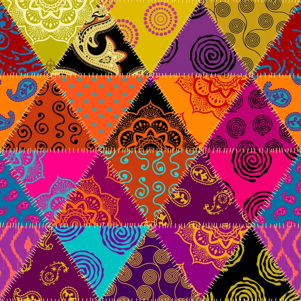 Nahtlose Geometrische Abstrakte Muster Patchworkmuster Aus Textil Vektorbild Helles Stammesflickwerk — Stockvektor