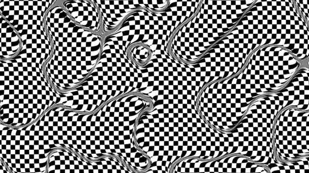 抽象循环4K视频 无缝隙的抽象波状迷幻背景音乐 用于循环播放 黑白小正方形 — 图库视频影像