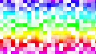 Parlak tablo pikselleri arkaplanı. Rastgele küçük kareler. Görüntü döngüsü. RGB spektrum renkleri