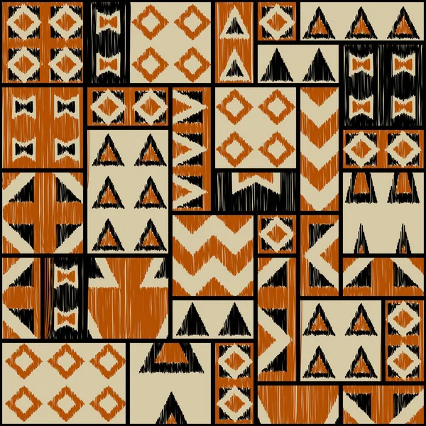 Hawaiian Style Tapa Tribal Fabric Abstract Patchwork Vintage Vector Pattern — Stock Vector