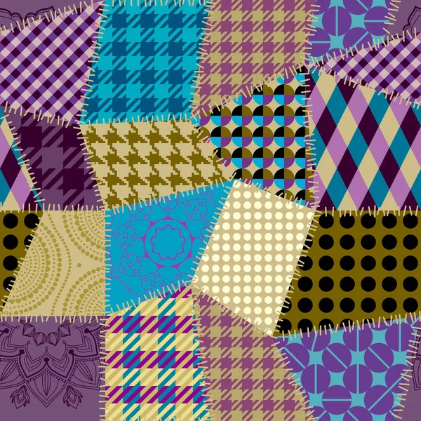 Naadloos Geometrisch Abstract Patroon Patchwork Patroon Van Textiel Vectorbeeld Gingham — Stockvector
