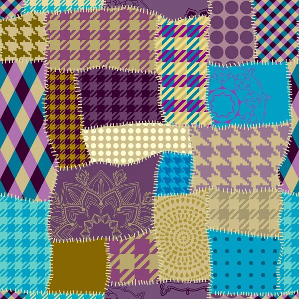 Nahtlose Geometrische Abstrakte Muster Patchworkmuster Aus Textil Vektorbild Gingham Kariertes — Stockvektor