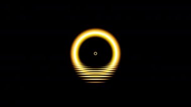 4k 'lık soyut döngü videosu. Döngü oynatmak için kusursuz soyut dalgalı psikedelik arkaplan. Siyah zemin üzerinde altın neon halkalar ve bir su yüzeyine yansıyor