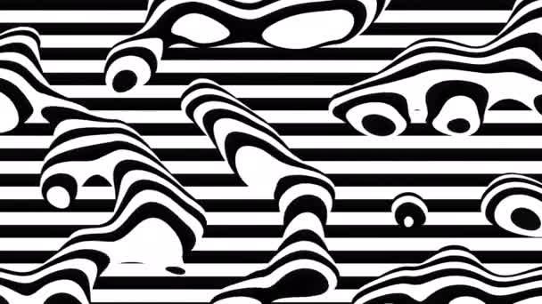 要約ループ4Kビデオ ループ再生のためのシームレスな抽象波状のサイケデリックな背景 波状の表面を移動 シンプルな黒と白の色 — ストック動画