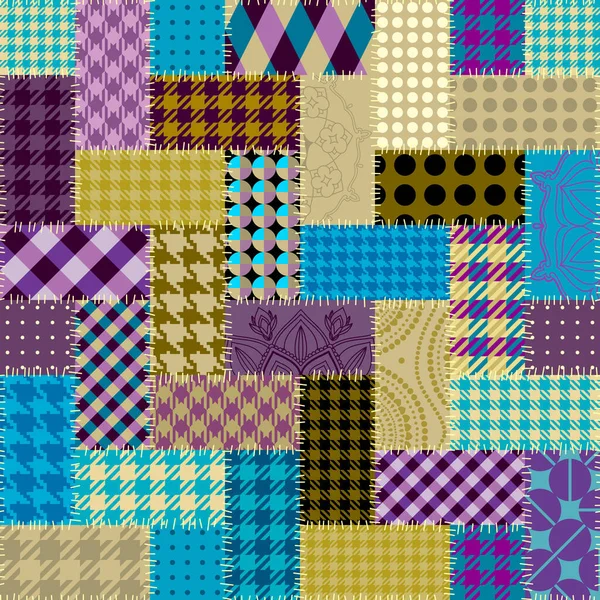 Kusursuz Geometrik Soyut Desen Tekstil Yama Kalıbı Vektör Görüntüsü Kareli — Stok Vektör