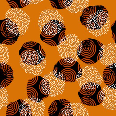 Kusursuz bir arka plan modeli. Soyut grunge spiral kabile deseni. Dalgalı soyut şekiller. Vektör resmi