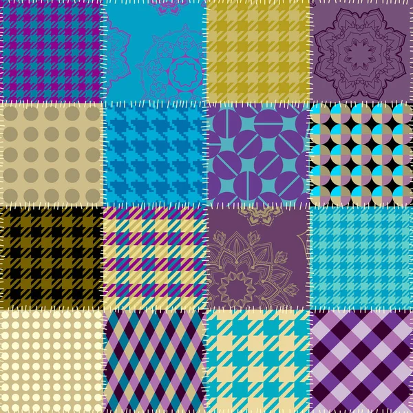 Bezešvé Quilting Design Kostkovaný Vzor Textilní Náplast Vektorový Obraz Ginghamský — Stockový vektor