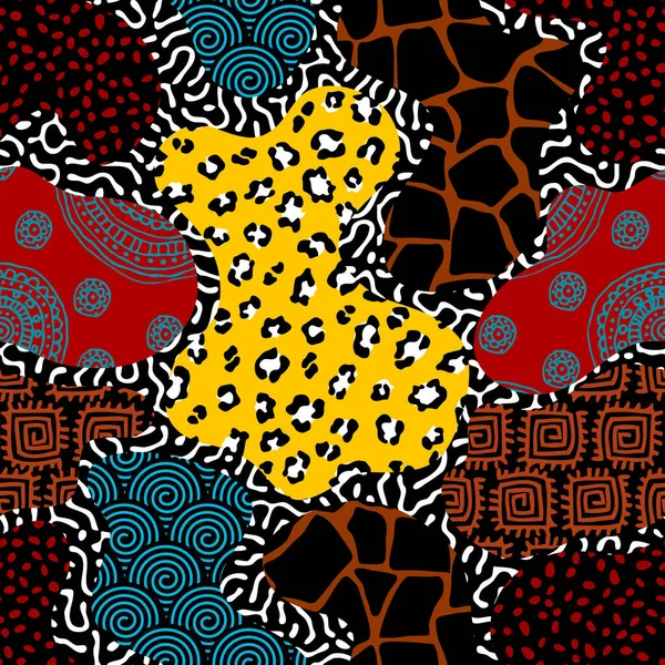 抽象的なシームレスなタイル可能なパターン エキゾチックなパッチワーク アフリカの背景 ベクトル画像 — ストックベクタ
