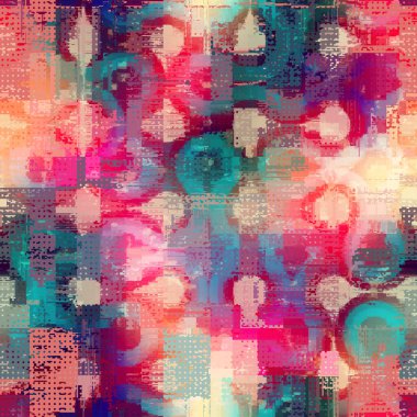 Abstract seamless pattern with imitation of grunge glitch texture. Geometric suprematism image. Vector image.