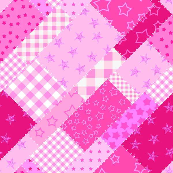 シームレスな幾何学的抽象パターン Textille パッチワークパターン ベクトル画像 バービースタイルのピンクパターン — ストックベクタ
