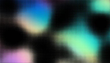 Pop sanatının yarım ton noktalarıyla odaklanmış soyut yatay arkaplan. Herhangi bir tasarım için yumuşak eğimli arkaplan. Vektör resmi.