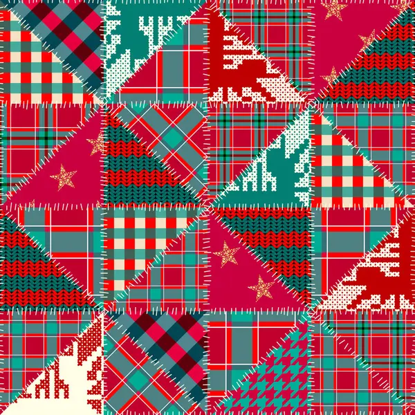 Nahtloses Hintergrundmuster Patchwork Muster Weihnachten Vektorbild Weihnachtskariert — Stockvektor