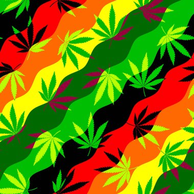 Psikedelik grafik vektör. Marihuana yaratıcı tasarım. Esrar yapraklı reggae arka planı. Tekstil görsel içeriği.
