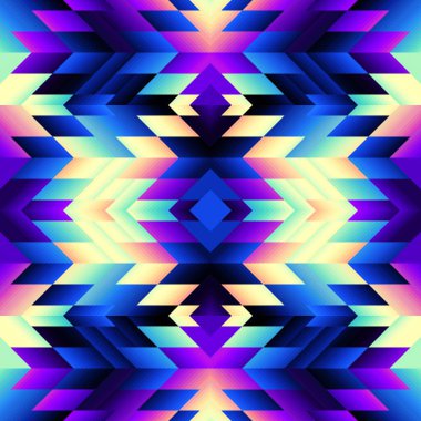 Renkli Aztek kumaşı, Duvar kağıdı ve Ev Dekoru. Soyut, dikişsiz fayanssız desen. Üçgen Aztek arka planı. Vektörsüz resim.