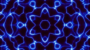 Soyut mandala dönüşümü. 4K döngü görüntüsü. Kutsal sembol. Parlak Neon Mandala