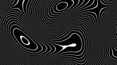 Soyut animasyon ana hatlı topografik hat haritası. Siyah arka planda dalgalar hareket ediyor. 4K döngülü canlandırma..