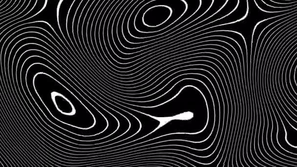 摘要动画轮廓地形图 在黑色背景上移动的波浪 4K循环动画 — 图库视频影像