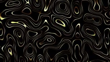 Döngü oynatma için kusursuz soyut psikedelik dalgalı arkaplan. 4k video. Siyah arkaplanda altın çizgiler