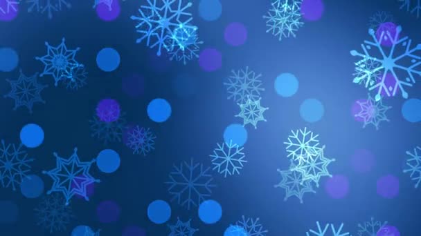冰晶片冬季冰冻冰粒背景 循环4K视频动画 蓝色背景上的雪 — 图库视频影像