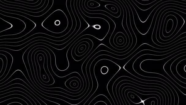 摘要动画轮廓地形图 在黑色背景上移动的波浪 4K循环动画 — 图库视频影像