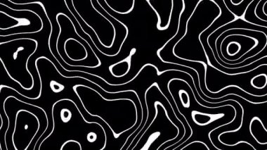 Soyut animasyon ana hatlı topografik hat haritası. Siyah arka planda dalgalar hareket ediyor. 4K döngülü canlandırma..