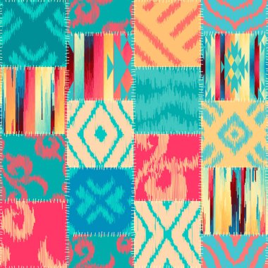 Quilting design patchwork pattern in traditional ikat style. Vector pattern.. Vector file clipart