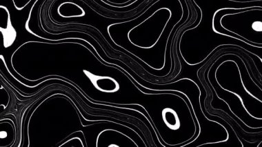 Soyut animasyon ana hatlı topografik hat haritası. Siyah arka planda dalgalar hareket ediyor. 4K döngülü canlandırma..