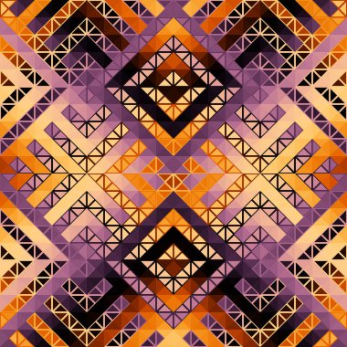 Renkli Aztek kumaşı, Duvar kağıdı ve Ev Dekoru. Soyut, dikişsiz fayanssız desen. Üçgen Aztek arka planı. Vektörsüz resim.