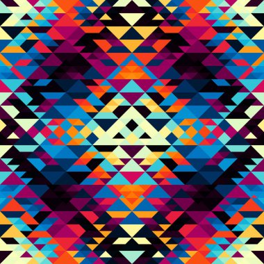 Renkli Aztek kumaşı, Duvar kağıdı ve Ev Dekoru. Soyut, dikişsiz fayanssız desen. Üçgen Aztek arka planı. Vektörsüz resim.