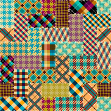 Kusursuz geometrik soyut desen. Tekstil yama kalıbı. Vektör görüntüsü. Kareli kumaş deseni.