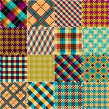 Kusursuz geometrik soyut desen. Tekstil yama kalıbı. Vektör görüntüsü. Kareli kumaş deseni.