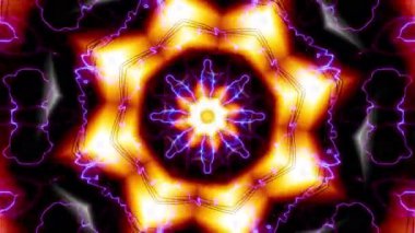 Dönen soyut sihirli çiçek. Işınlı kozmik mandala. 4K döngü görüntüsü. Güneşin sembolü.