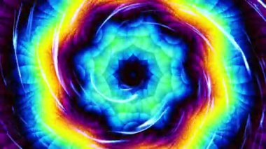 Dönen soyut sihirli çiçek. Işınlı kozmik mandala. 4K döngü görüntüsü. Güneşin sembolü.