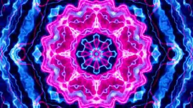 Fütürist psikedelik 4k video kaleydoskop mandala 3d sanat tasarımı yeni çağ modeli. Enerji döngüsü Mandala çizgileri.
