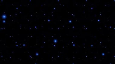 Mavi bokeh parçacıkları soyut arkaplan ve yıldız tozu. Güzel fütüristik yıldız hareketi siyah arka planda uzayda titreşiyor. 4k döngü görüntüsü