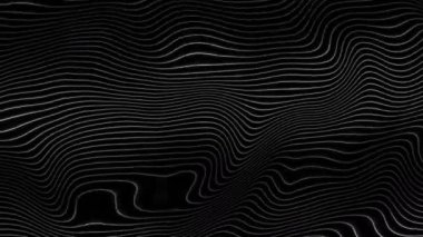 Siyah arkaplanda soyut dalga çizgileri. Soyut fraktal dijital satır arkaplanının 4k animasyonu