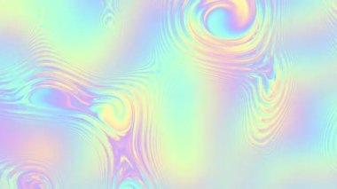 3D animasyon 4K döngüsü. Dönen kıvrımlı dokuya sahip yanardöner yansıtıcı maddenin soyut renkli arkaplanı,