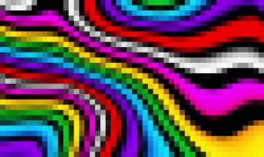 Trippy psychedelic renkli neon geometrik şekiller soyut arkaplan, pikselli vektör deseni