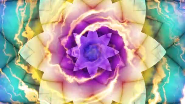 Wirujący Abstrakcyjny Magiczny Kwiat Lotosu Ezoteryczna Święta Mandala Płynami Energetycznymi — Wideo stockowe
