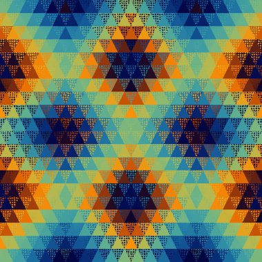 Renkli Aztek kumaşı, Duvar kağıdı ve Ev Dekoru. Soyut, dikişsiz fayanssız desen. Üçgen Aztek arka planı. Vektörsüz resim.