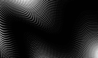 Monokrom soyut grunge yarım ton noktalar arka plan. Pop sanat şablonu, doku. Yatay Vektör illüstrasyonu. Siyah arkaplanda soyut grunge noktaları