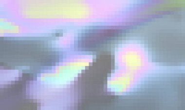 Holografik gökkuşağı renkli neon geometrik şekiller soyut arkaplan, pikselli vektör deseni